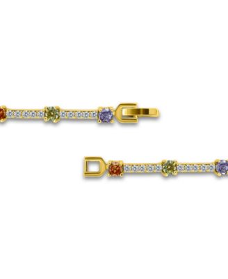 3 5/8 ct. t.w 4mm 2mm Round Cubic Zirconia Stone Stations on Pave Link Bracelet