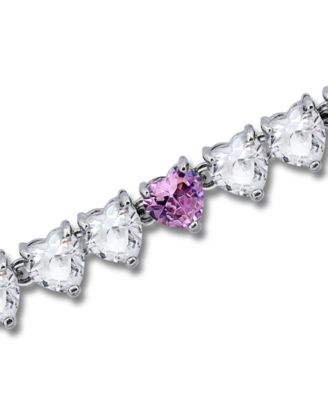 7mm Heart Cut Cubic Zirconia Stones with 7mm Pink Center Cubic Zirconia Stone Bracelet, Created for Macy's