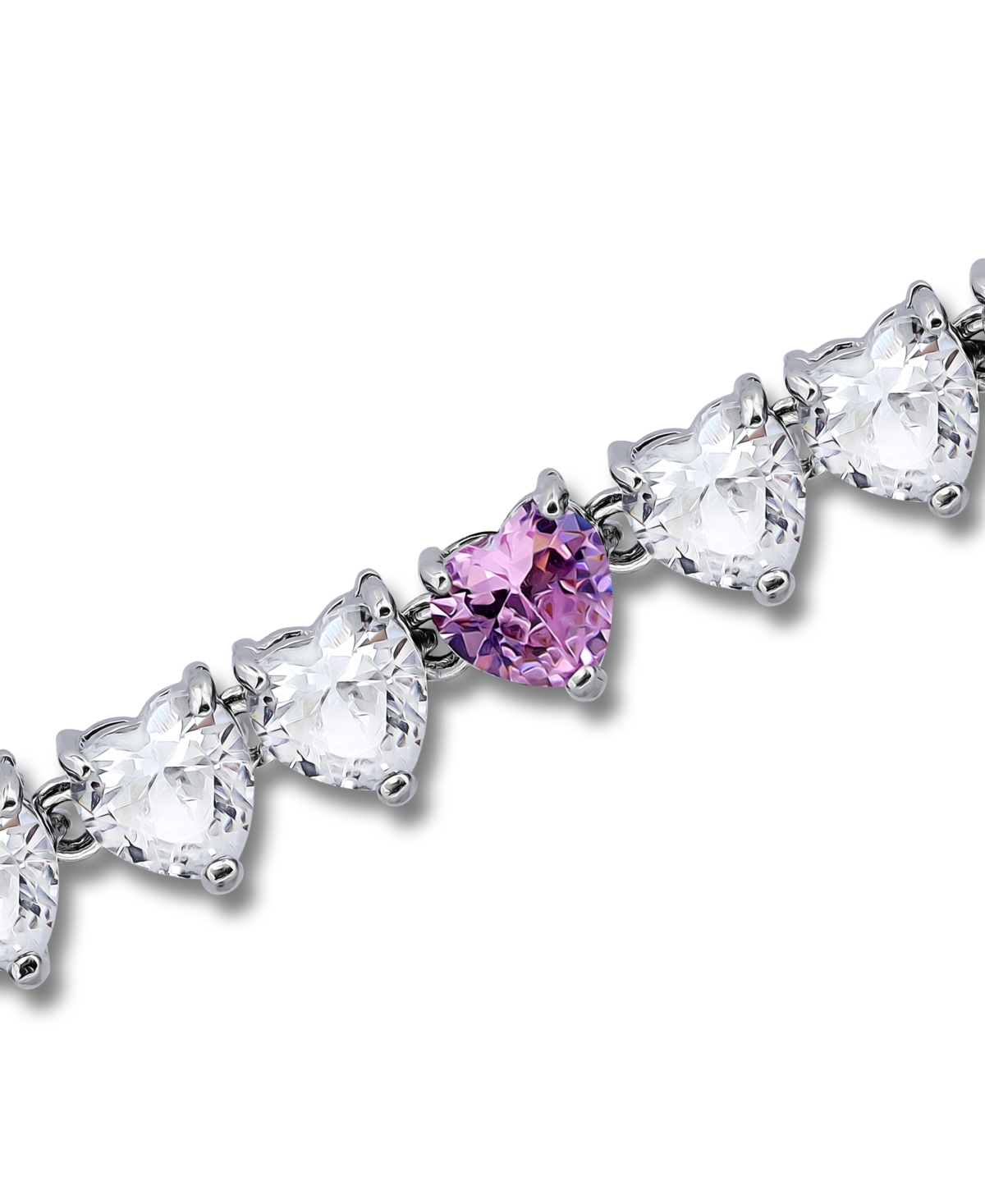 Macy's 7mm Heart Cut Cubic Zirconia Stones with 7mm Pink Center Cubic Zirconia Stone Bracelet, Created for Macy's