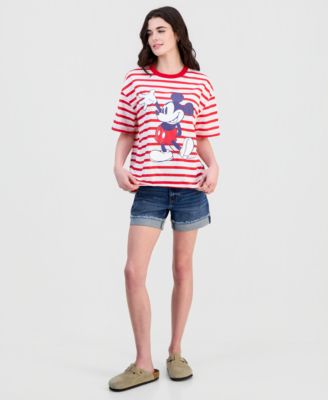 Juniors' Mickey Mouse Striped Crewneck Tee