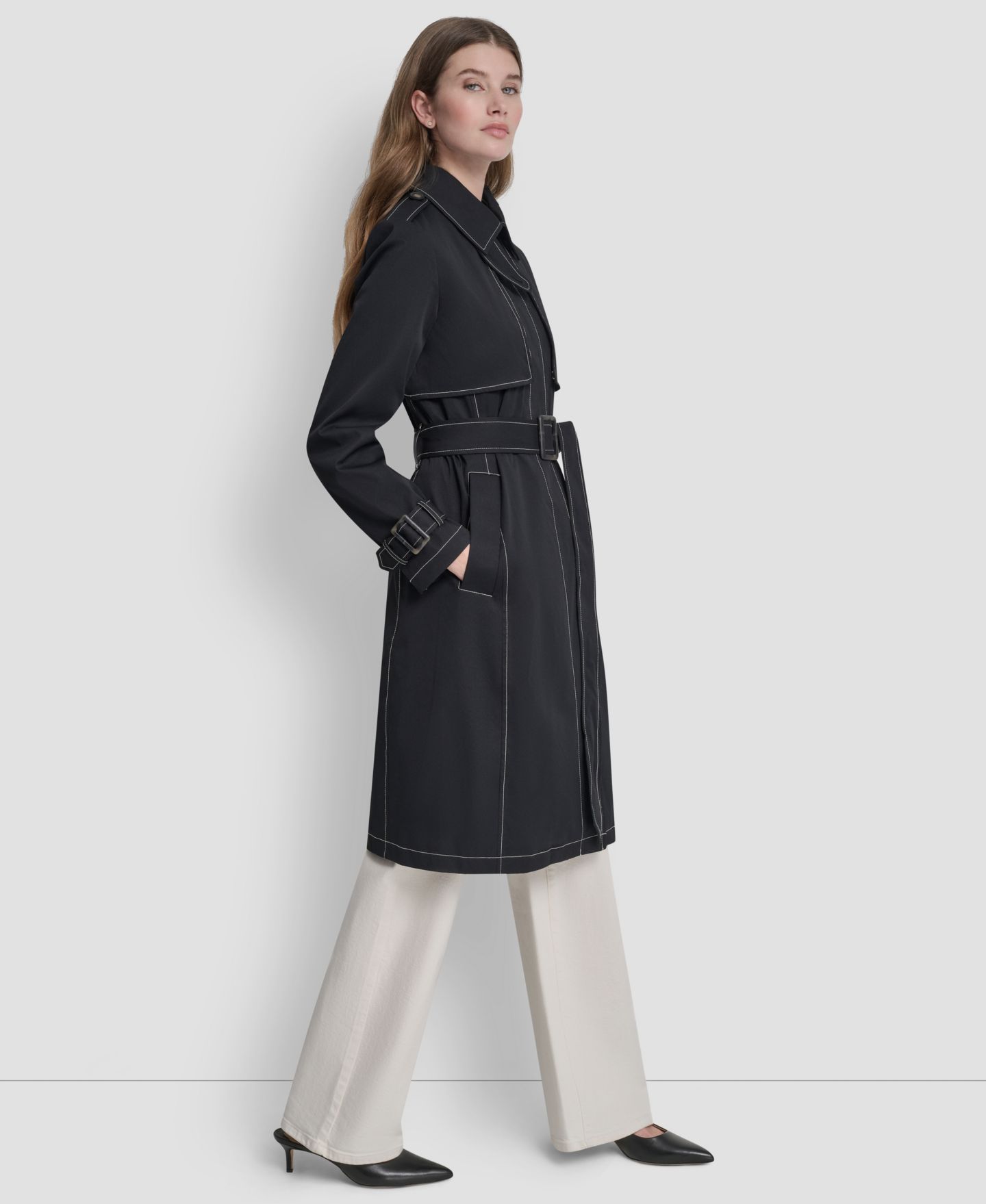 Женский топ DKNY Top Collar Utility Raincoat, цвет: Чёрный — фото 3