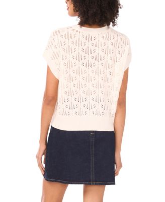 Women's Pointelle Crew Neck Tank Sweater Top