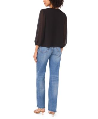 Women's Double Ruffle Tie V-Neck Blouse