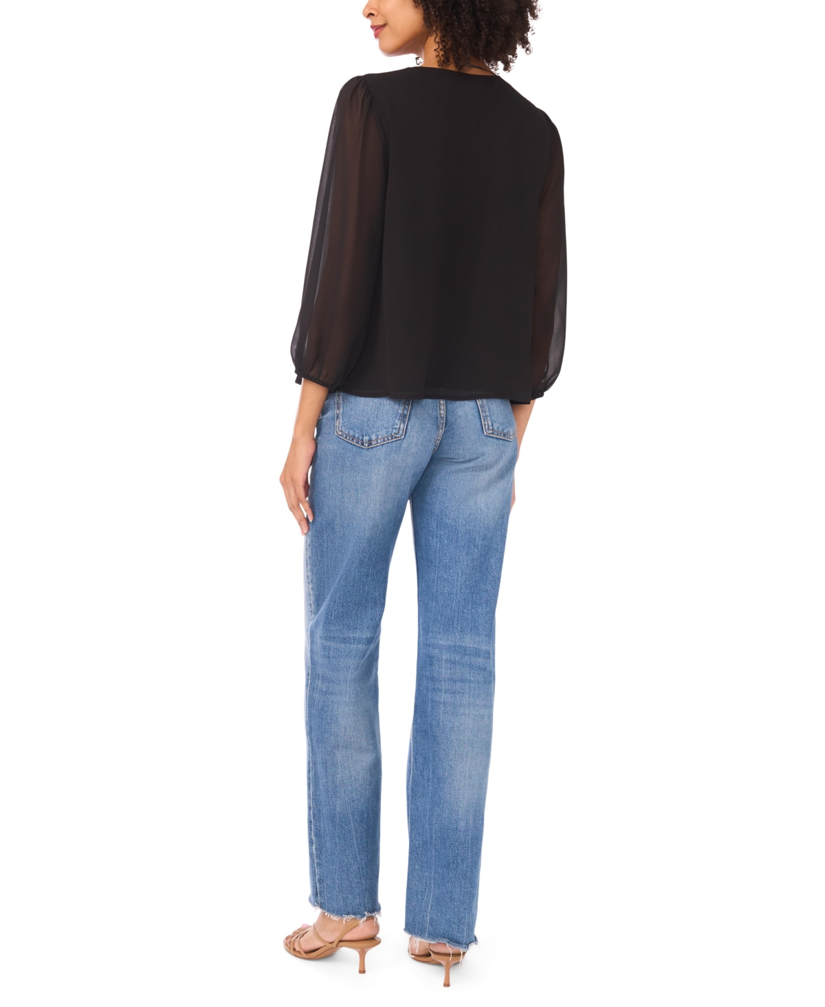 Vince Camuto Women's Double Ruffle Tie V-Neck Blouse