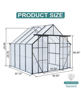 LUCKY ONE 8x8FT Aluminum Double Door Polycarbonate Greenhouse with Raised Base and Anchor