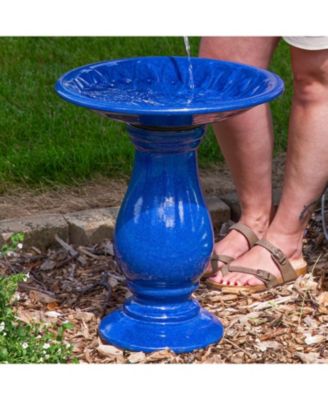 21.5" H Daisy Embossed Bowl Ceramic Bird Bath with Glazed Finish