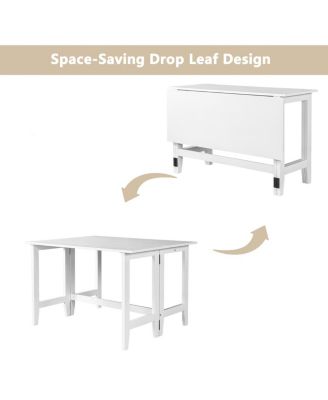 Farmhouse Wood Extendable Dining Table with Drop Leaf for Small Places, White