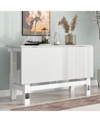 Farmhouse Wood Extendable Dining Table with Drop Leaf for Small Places, White