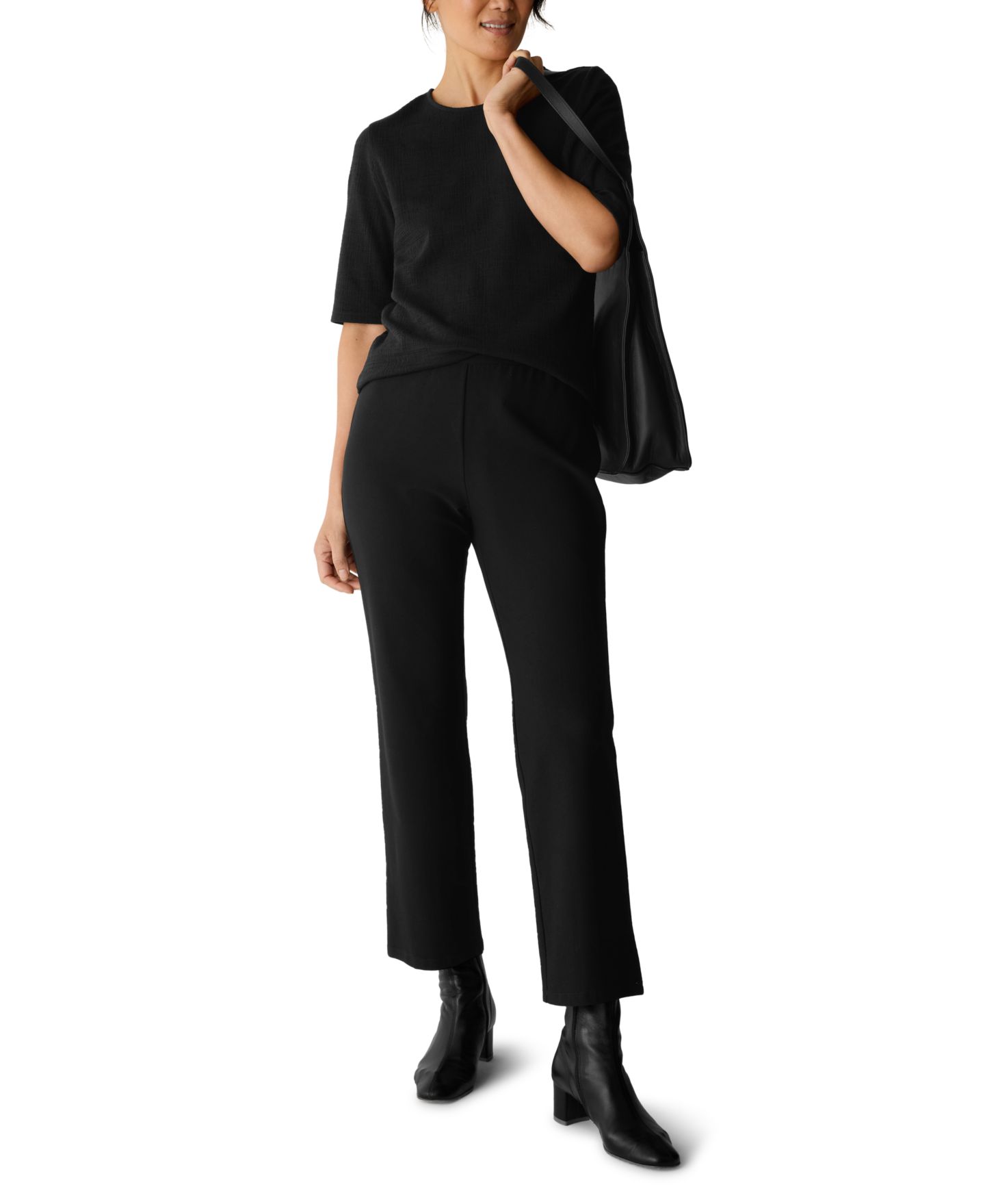 Женские брюки Eileen Fisher Textured Knit Ankle Kick, цвет: Чёрный — фото 2