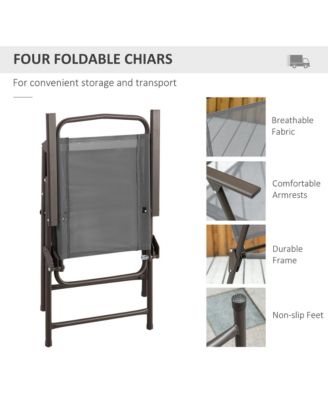 6 Piece Patio Dining Set for 4 with Umbrella, Outdoor Table and Chairs with 4 Folding Dining Chairs & Round Glass Table for Garden