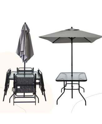 Outdoor Patio Dining Set for 4 People, Metal Patio Furniture Table and Chair Set with Umbrella, Black