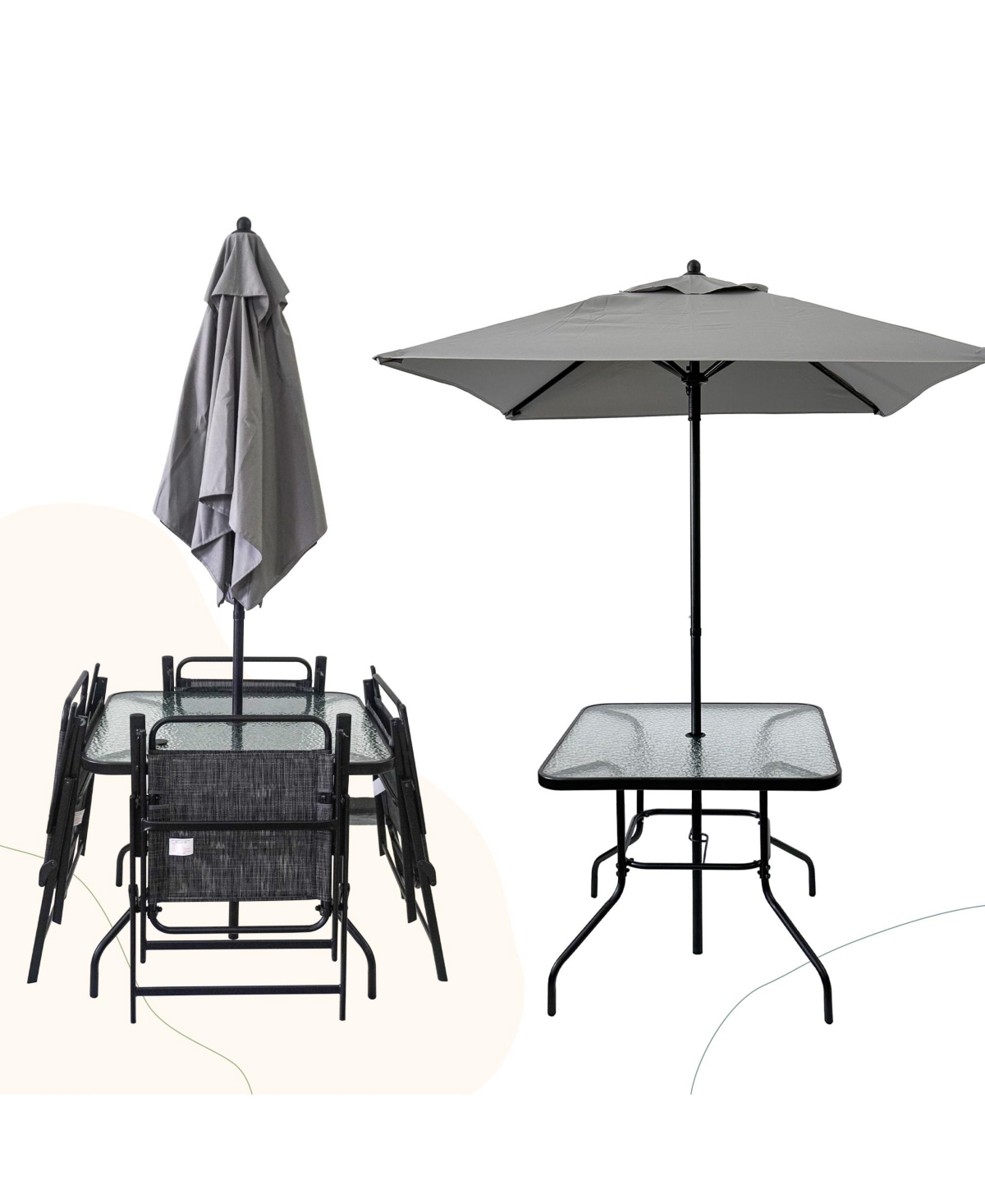 Flynama Outdoor Patio Dining Set for 4 People, Metal Patio Furniture Table and Chair Set with Umbrella, Black