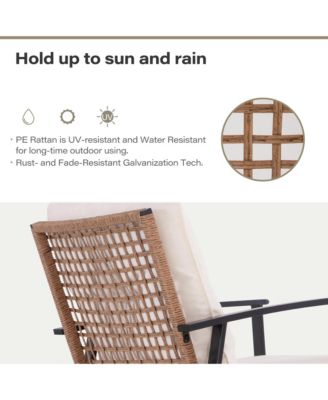 3 piece set of rotating rocking chair with flowers and rattan beige Bohemian Patio