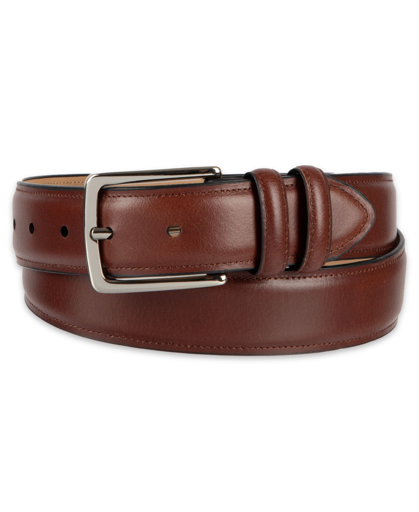 Мужской ремень Club Room Luxury Drop Edge Stitched Leather Belt, цвет: Коричневый — фото 1