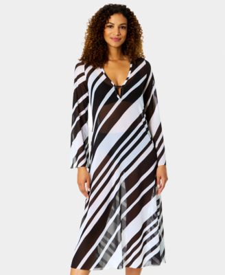 Women's Striped V-Neck Swim Dress
