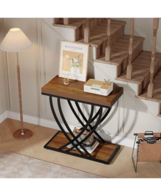 Side Table, 2-Tier Narrow End Table for Living Room, Industrial Nightstand with Metal Frame, Small Bedside Tables