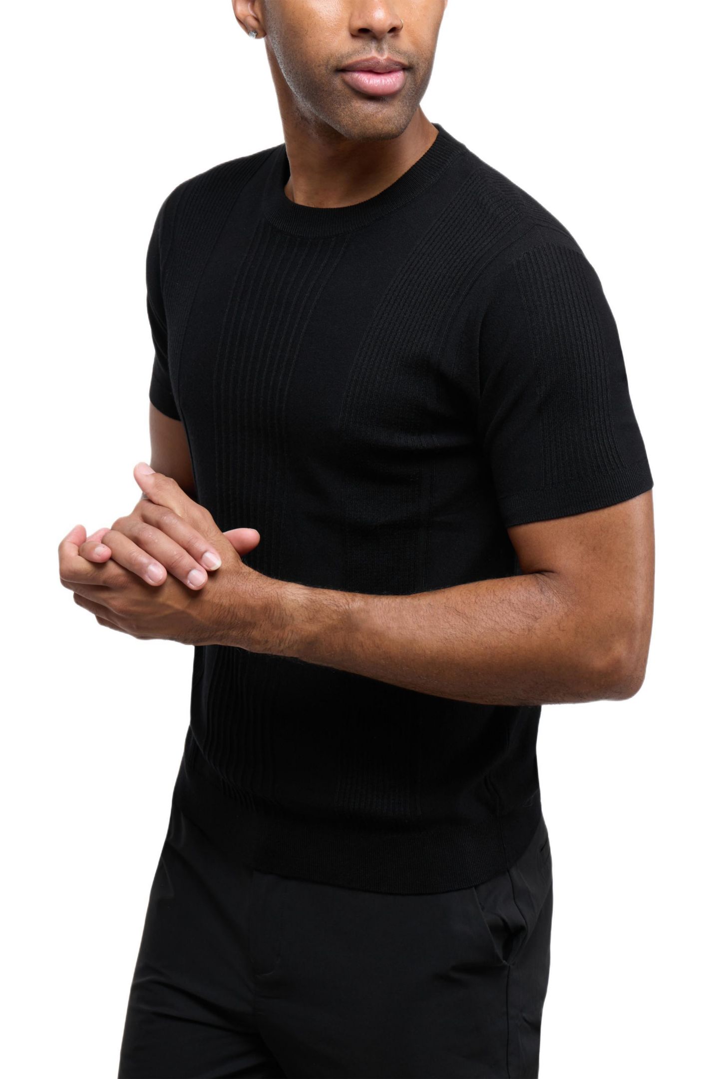 Мужской свитер XRAY X RAY Crew Rib Neck Raised Stripe, цвет: Чёрный — фото 3