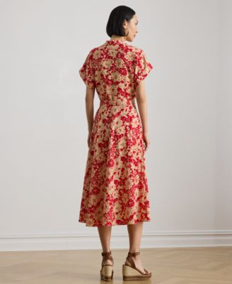 Petite Floral Belted Short-Sleeve Maxi Dress