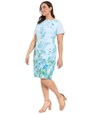 Plus Size Printed Bow Neck Midi Dress