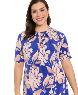 Plus Size Printed V-Neck Midi Dress