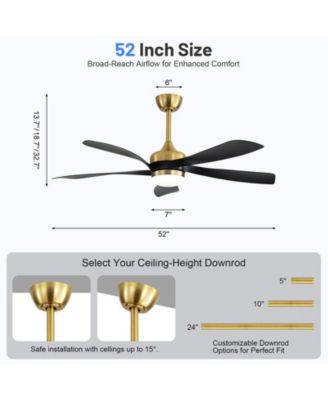 52-inch Modern Gold 5-Blade Ceiling Fan with LED Light and Remote Control