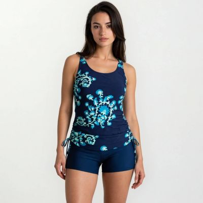 Women's Maya Tankini Swim Top With Removable Cups and Navy Swim Shorts Set