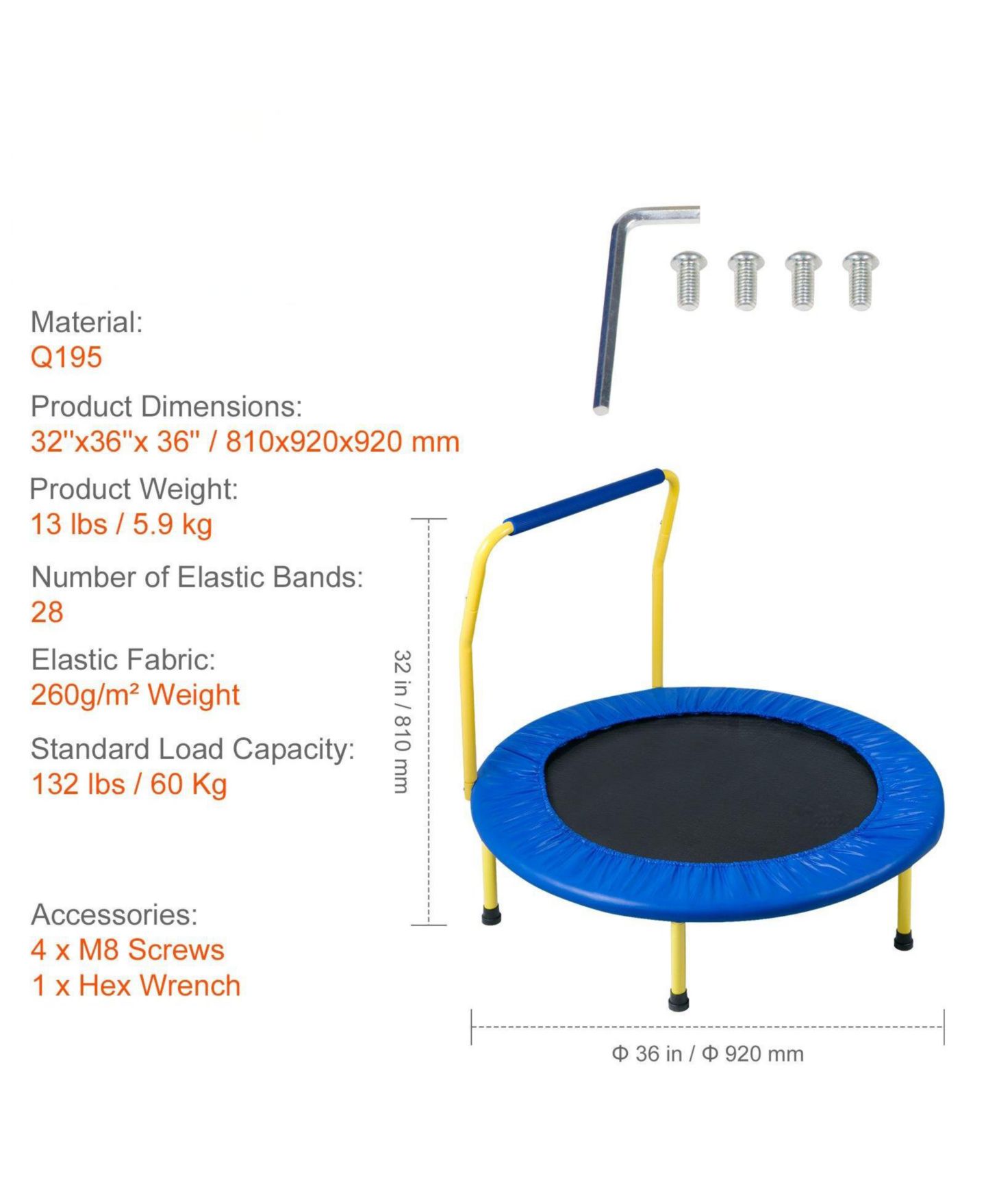 Детская игрушка Mecale 3FT Foldable Trampoline with Handle, Ages 3+, цвет: Синий — фото 4