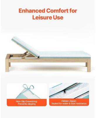 80 x 26 x 4 in Chaise Lounge Cushion Set of 2, Waterproof Fade-Resistant Sun Lounger Cushions with Ties, Stripes