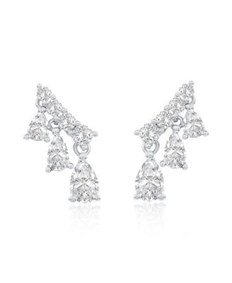 Sterling Silver Cubic Zirconia Mini Ear Climber Dangle Stud Earrings