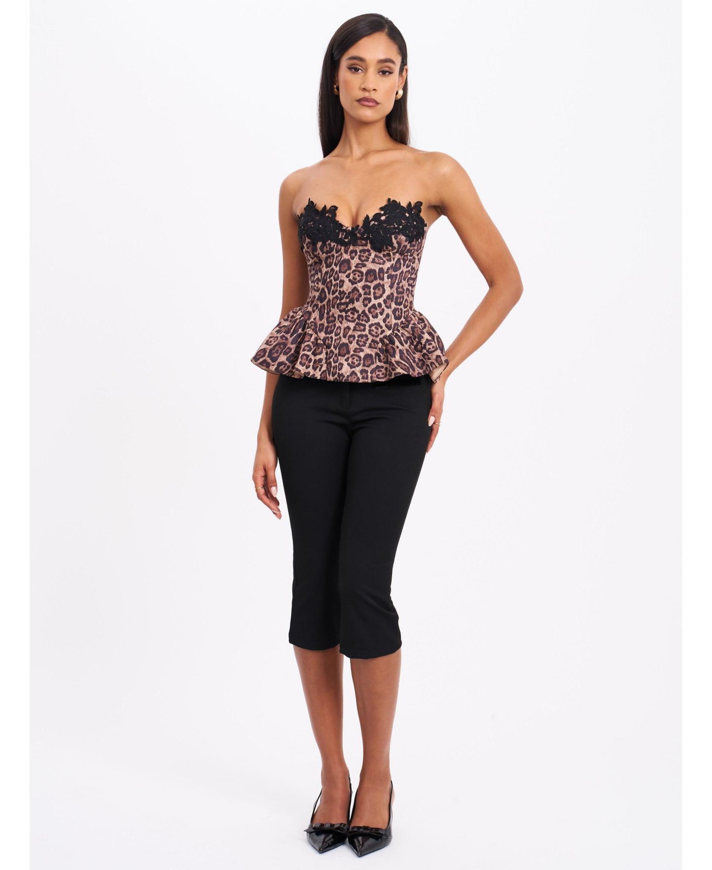 Женский топ Miss Circle Qiara Cheetah Print Peplum with Lace Trim, цвет: Коричневый — фото 7