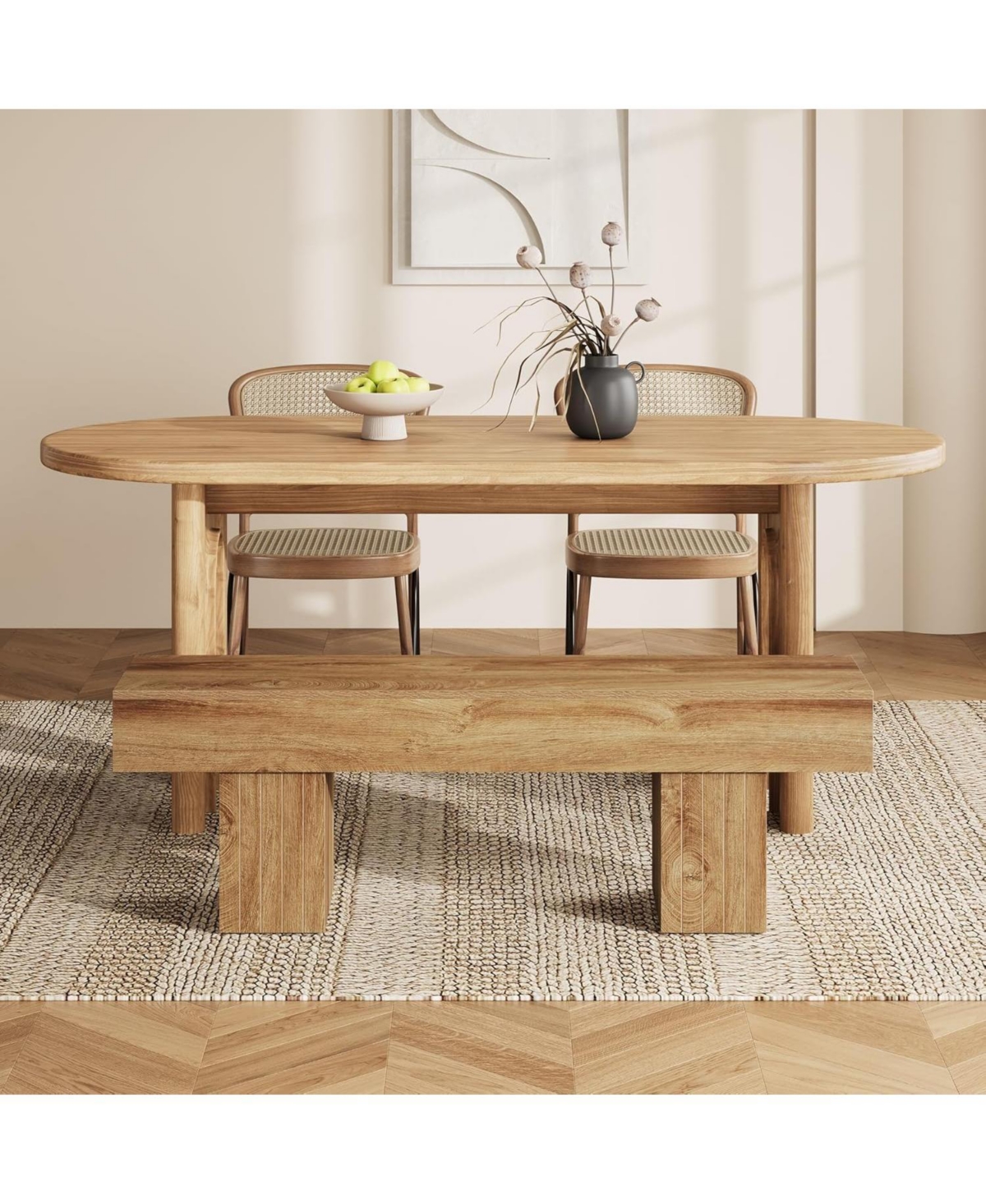 Tribesigns 55” Entryway Bench, Farmhouse Wood End of Bed Bench, Long Indoor Bench, Oak