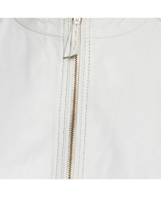 Women's White Leather Zip-Up Jacket