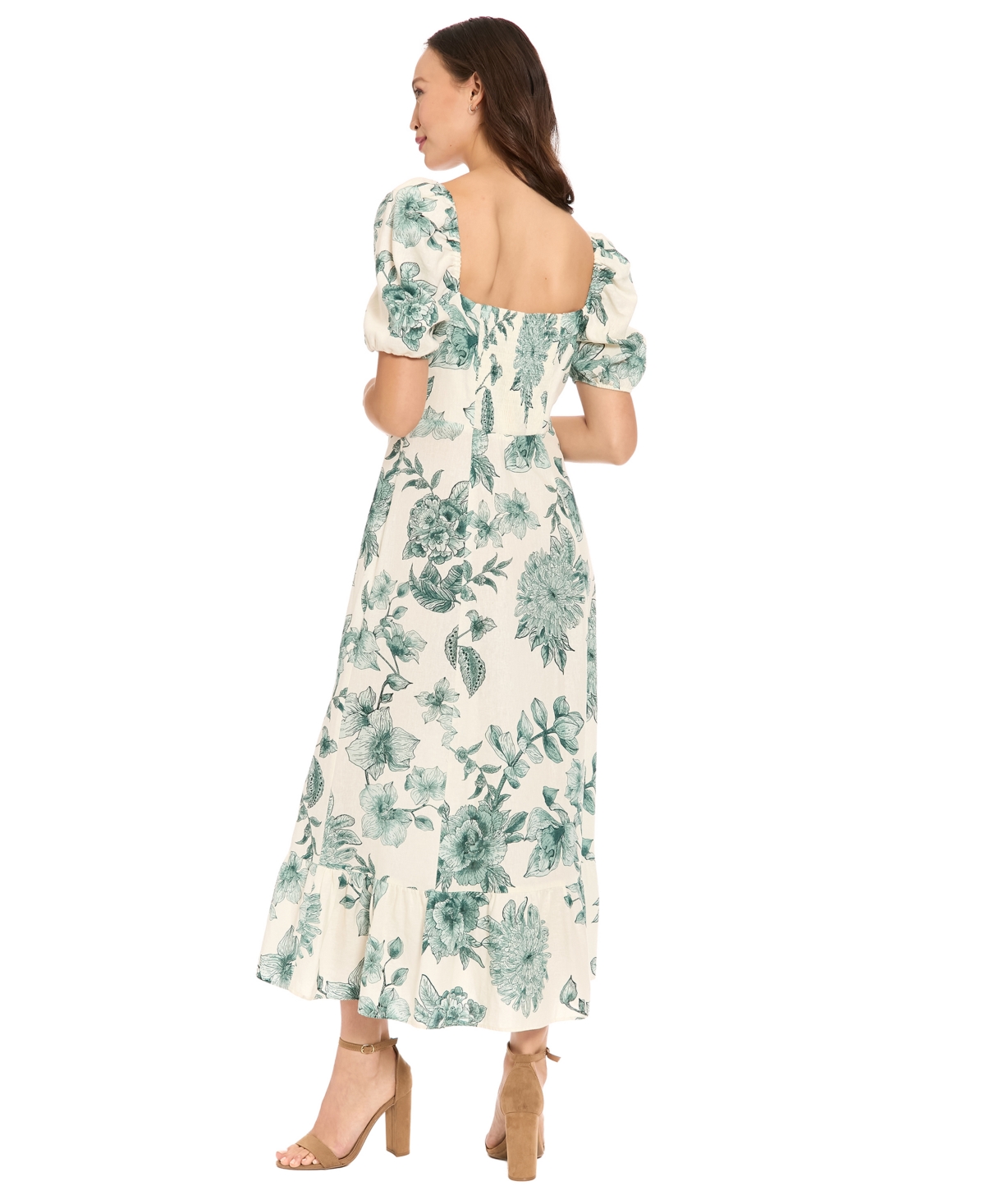 London Times Petite Printed Puff-Sleeve Dress