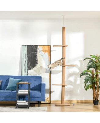 Brown Floor-to-Ceiling Cat Tree with Sisal Scratching Posts