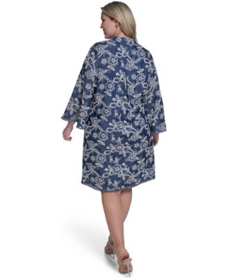 Plus Size Embroidered Denim Shift Dress