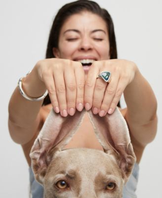 Triangular-Shaped Ring Silver-Plated with Green Crystal