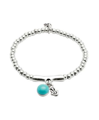 Silver-Plated Beaded Bracelet with Murano Glass in Turquoise and Fátima Hand Charm