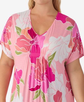 Plus Size Printed Short-Sleeve Long Tunic Dress