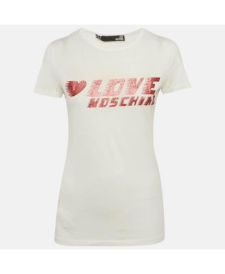 Women's White Glitter Logo Printed Cotton Knit T-Shirt