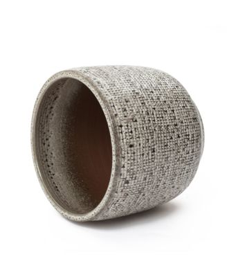 Stone Speckle Textured Ceramic Planter, 15.75" Gray Grid-Pattern Pot for Indoor/Outdoor Decor