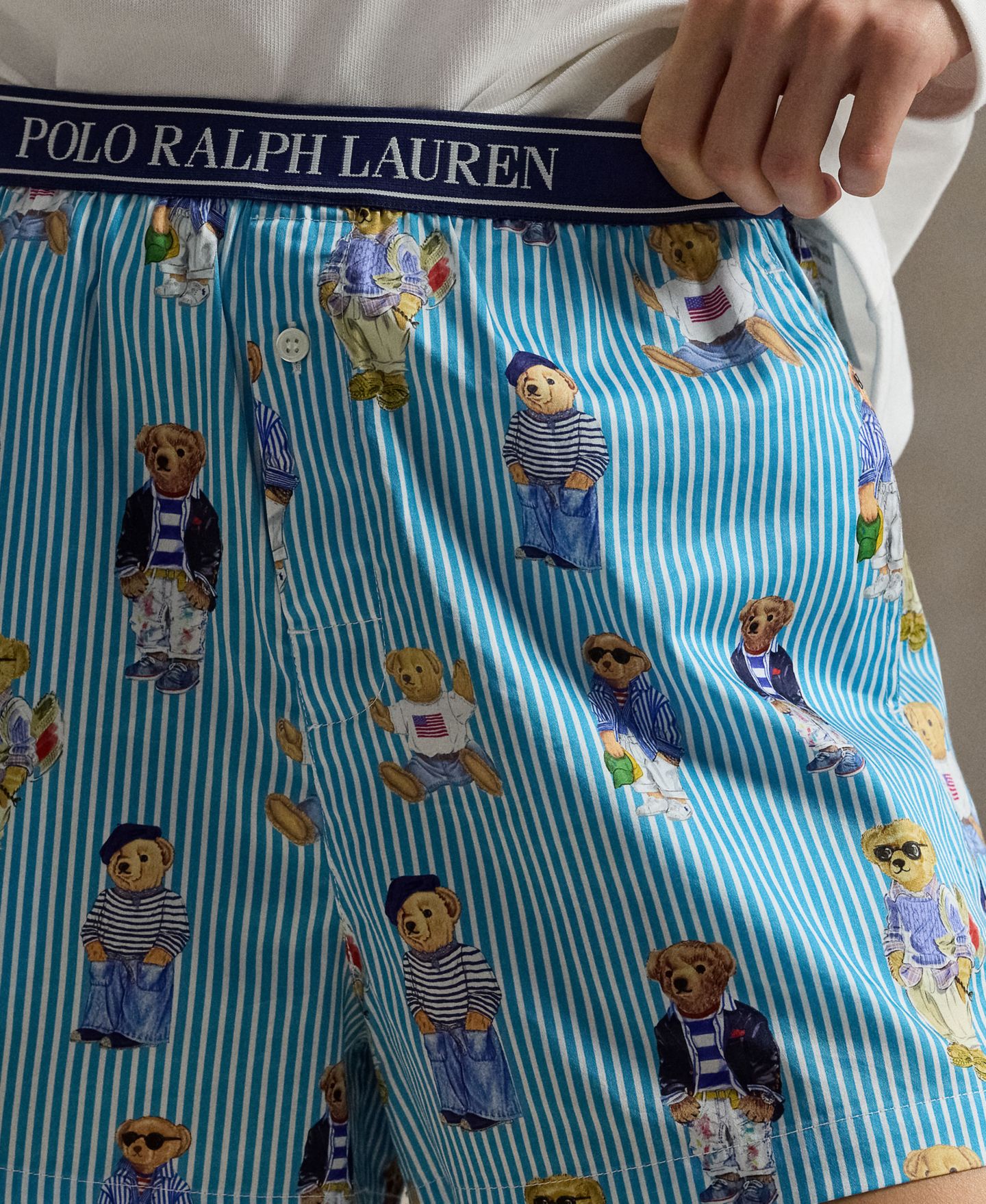 Женские пижамные боксеры Polo Ralph Lauren в полоску с принтом медведей, цвет: Аквамариновый туманный — фото 4