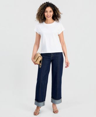 Petite Short-Sleeve Lace-Shoulder Tee