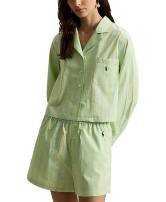 Women's 2-Piece Cropped Shirt and Boxer Shorts Pajama Set