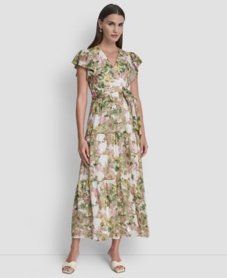 DKNY Women's V-Neck Tiered Long Dress - Macy's