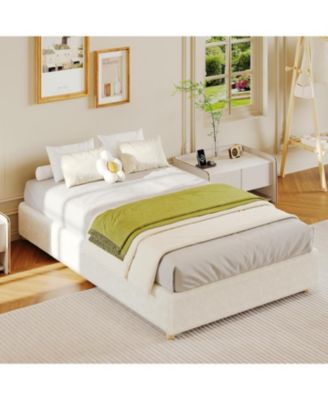 gaomon Full Cloud Bed Frame – Corduroy Upholstered Low Platform, Solid Wood Legs, No Headboard, No Box Spring Needed