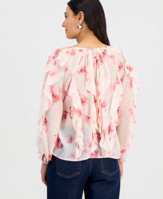 Petite V-Neck Ruffled Blouse