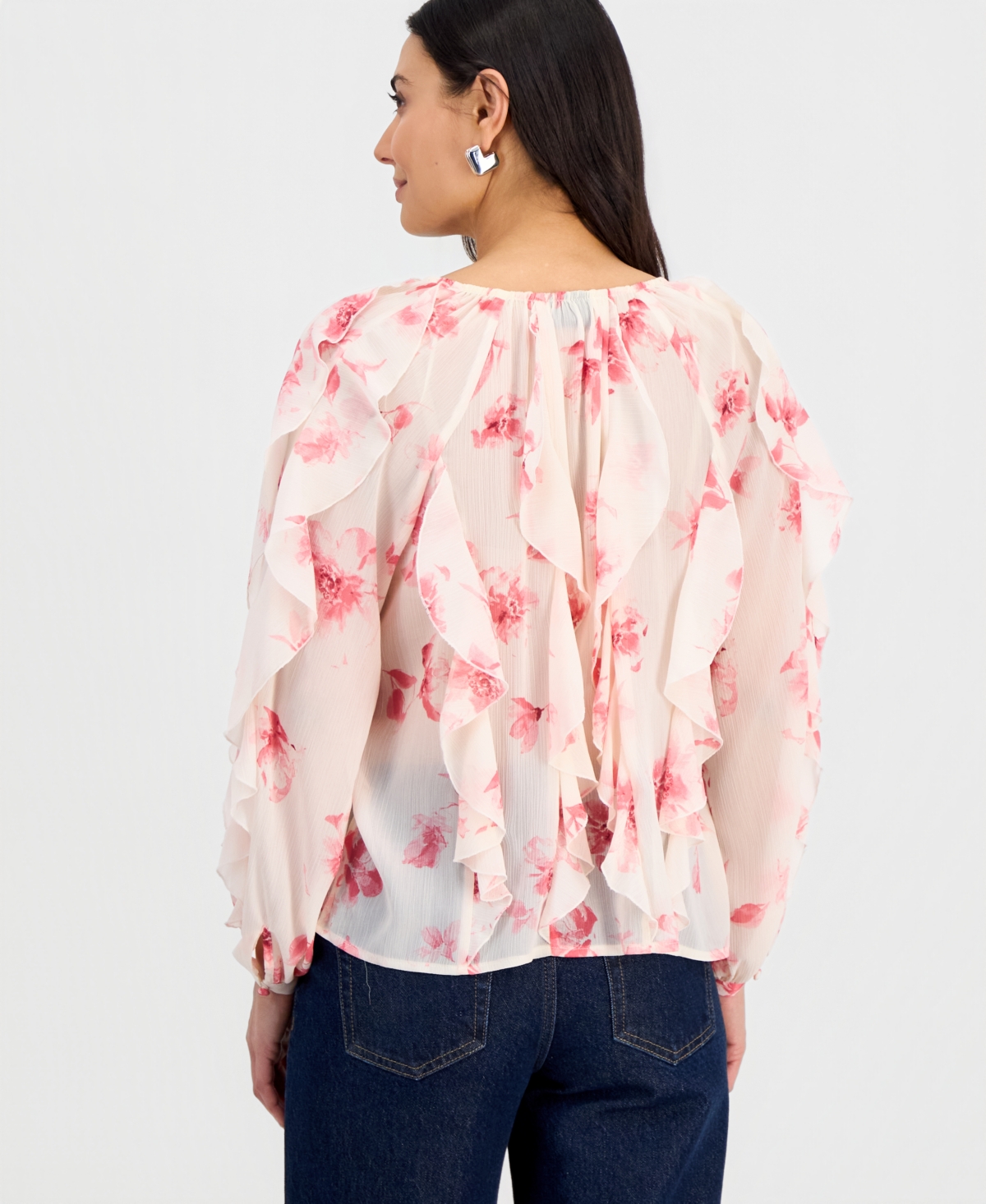 I.n.c. International Concepts Petite V-Neck Ruffled Blouse, Created for Macy's