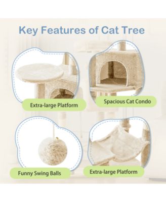 44in Cat Tree Tower: Multi-Cat Climbing, Sisal Posts, Extended Platform, Hammock