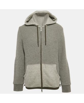 Men's Grey Rib Knit And Nylon Hooded Jacket