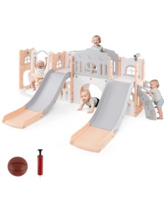 10 in 1 Toddler Slide and Swing Playset with Climber Tunnel and Double Slides